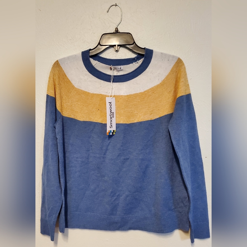 Smartwool Women Edgewood Color block Sweater Blue Heather Small NWT - Picture 4 of 9